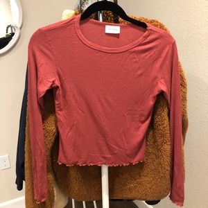 Cropped Lettuce-Edge Long Sleeve Shirt